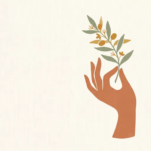 Stylized Hand Holding Olive Branch Illustration
