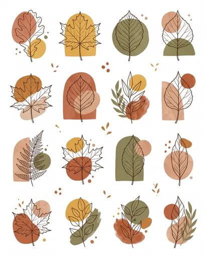 Boho Fall Leaves Line Art Clipart
