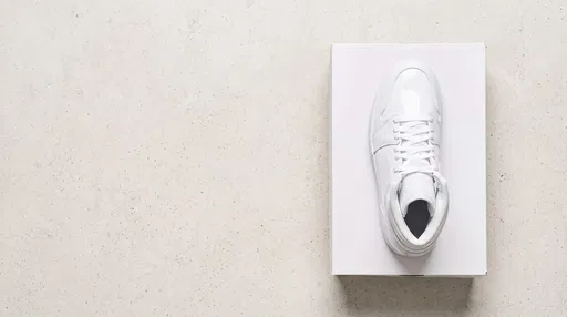 White Glossy High-Top Sneaker Flat Lay