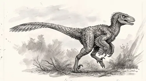 Feathered Velociraptor Ink Illustration