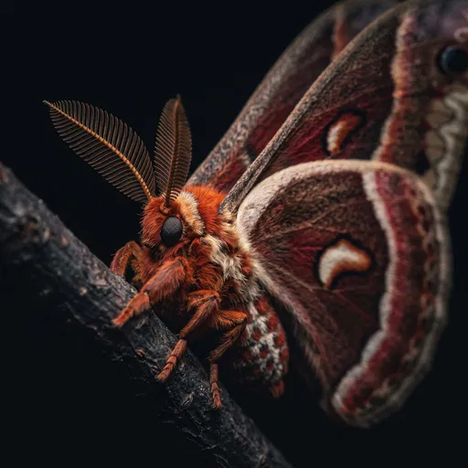 Macro Portrait of Cecropia Moth on Branch