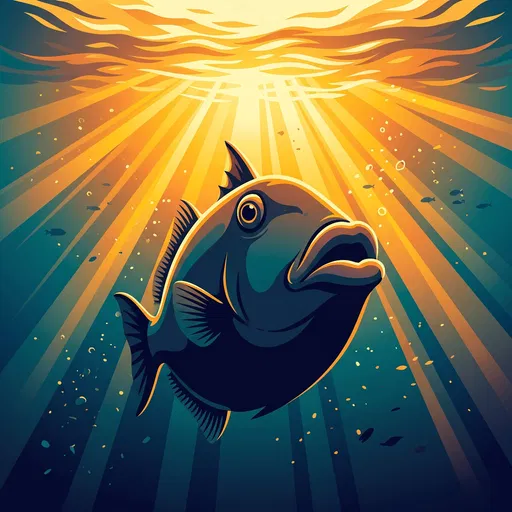 Triggerfish Swimming Below Golden Ocean Sunburst