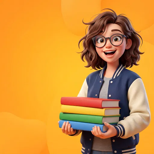 3D Illustration of Student Holding Textbooks