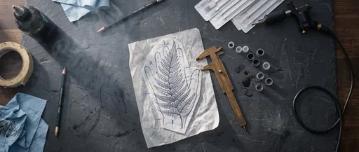 Tattoo Artist Workspace With Fern Stencil
