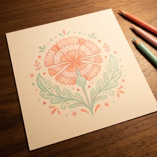 Colored Pencil Folk Art Carnation Drawing
