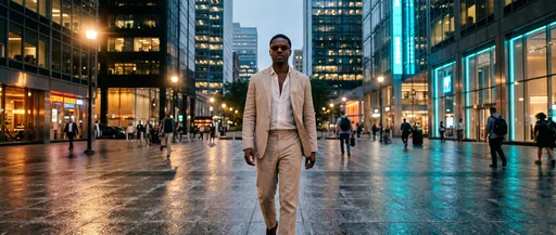 Stylish Man Walking in City Plaza