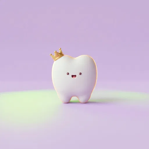 Cute 3D Tooth Character With Crown