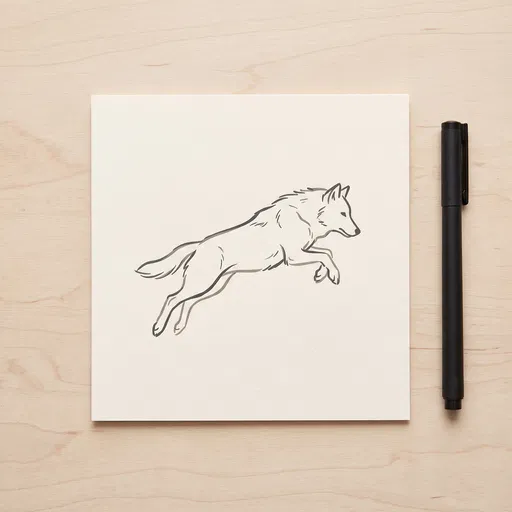 Minimalist Leaping Wolf Drawing Flat Lay
