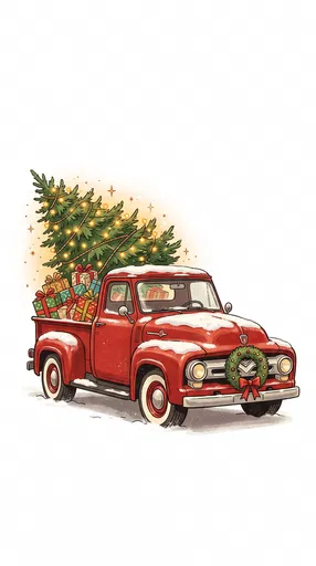 Vintage Red Truck With Christmas Tree