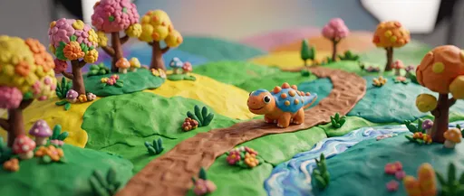 Clay Dinosaur in Miniature Landscape