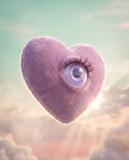 Floating Plush Heart With Single Violet Eye