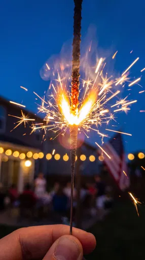 Hand Holding Burning Sparkler at Twilight