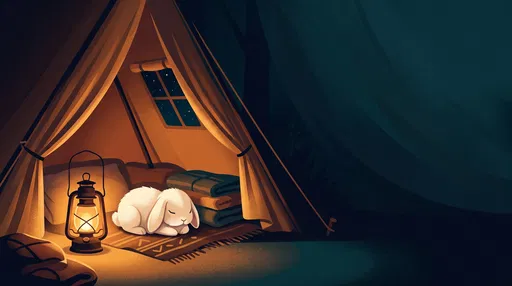 White Lop Bunny Sleeping in Cozy Tent