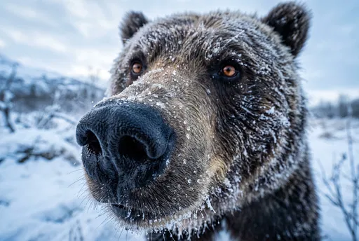 Close-Up of Frosty Grizzly Bear Snout