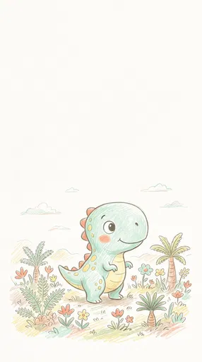 Cute Baby T-Rex Colored Pencil Illustration