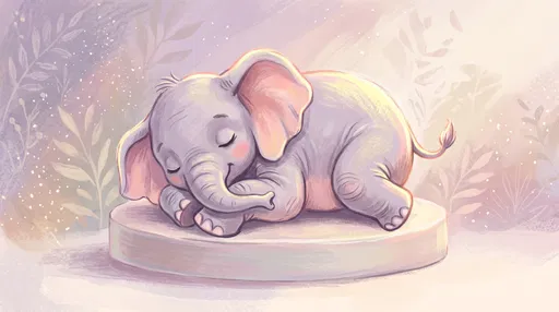 Sleeping Baby Elephant Pastel Illustration
