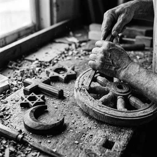 Artisan Hands Carving Wooden Religious Symbols