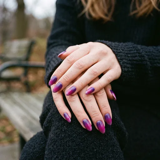 Clasped Hands With Purple Ombre Nails