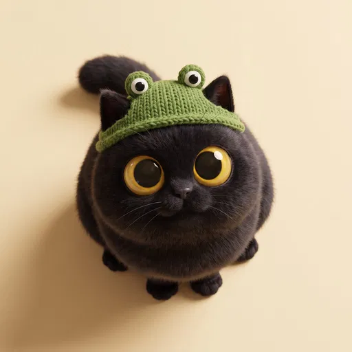 Cute Black Cat in Frog Hat