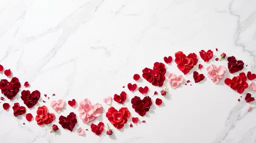 Rose Petal Hearts Wave on White Marble