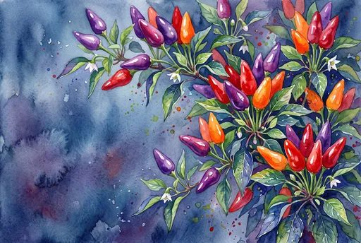 Watercolor Illustration of Colorful Ornamental Chili Peppers