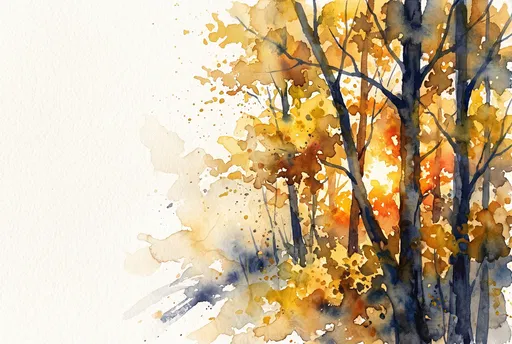 Golden Autumn Forest Watercolor Painting