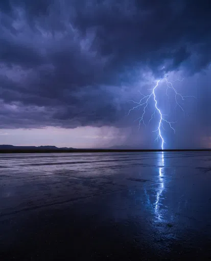 Electric Blue Lightning Over Wet Asphalt