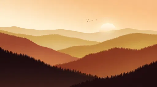 Minimalist Autumn Mountain Ridges Sunset Illustration