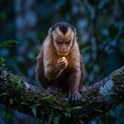 Capuchin Monkey Holding Glowing Berry
