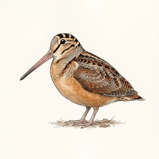 Field Guide Illustration of Standing Woodcock