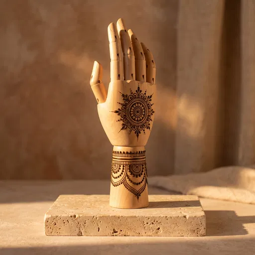 Wooden Display Hand With Henna Mandala