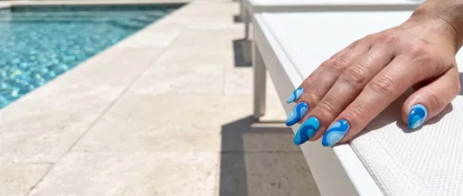 Blue Wave Nail Art by Pool
