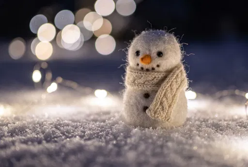 Needle-Felted Snowman in Snow with Bokeh