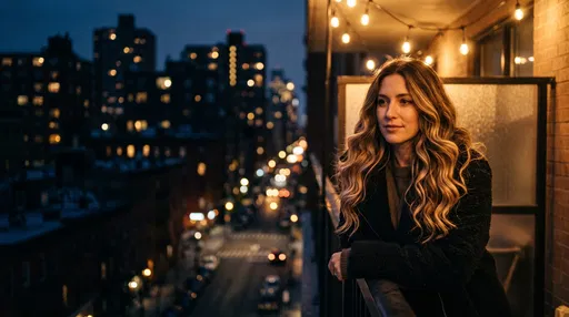 Woman With Balayage Hair on City Balcony