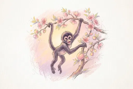 Pastel Drawing of Baby Spider Monkey