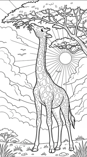 Giraffe Eating Leaves Coloring Page