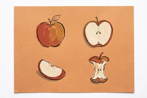 Four Gouache Apple Illustrations on Paper
