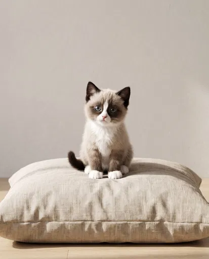 Snowshoe Kitten on Beige Cushion