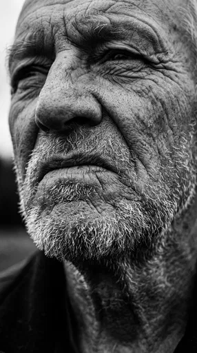 Monochrome Close-Up of Weathered Elderly Man
