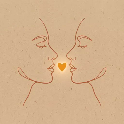 Minimalist Line Art Profiles With Glowing Heart