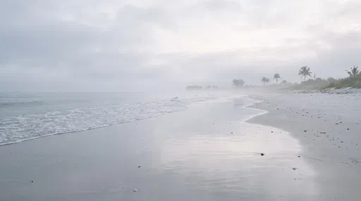 Misty Overcast Tropical Beach Shoreline