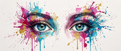 Vibrant Watercolor and Ink Eyes Illustration