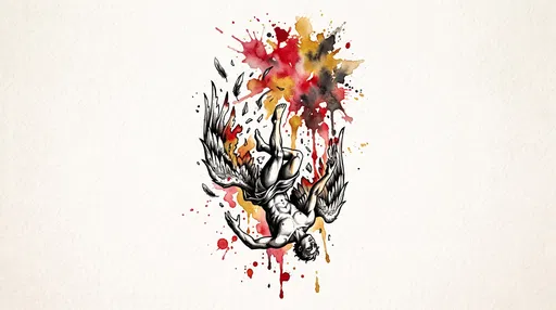 Watercolor Icarus Falling Tattoo Illustration