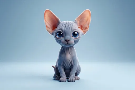 Stylized 3D Blue Sphynx Kitten