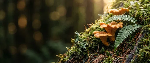 Golden Chanterelle Mushrooms on Mossy Log