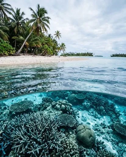 Split-Water View of Coral Atoll Lagoon