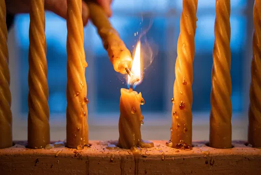 Beeswax Candles Lighting in Terracotta Menorah