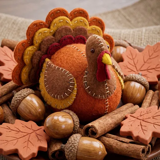 Handcrafted Felt Turkey Autumn Centerpiece