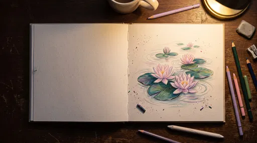Water Lily Sketchbook Drawing on Desk