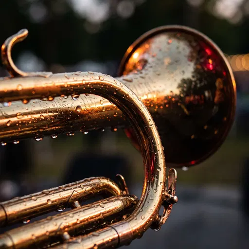 Close-Up of Wet Brass Cornet